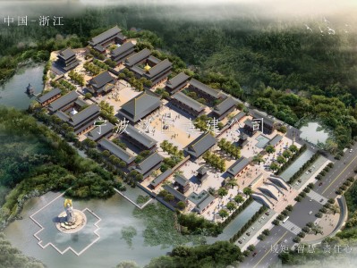 成都寺院重建规划布局鸟瞰图